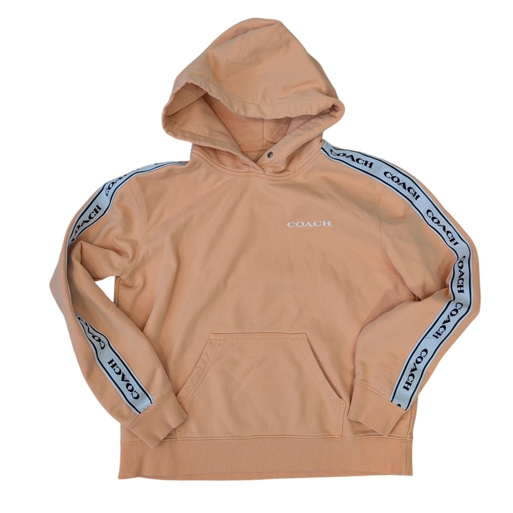 Coach Womens Peach Orange Logo Tape Essentials‎ Hoodie Sweatshirt Oversized XS